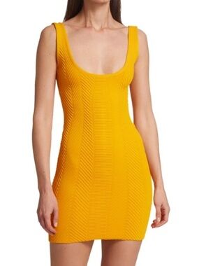 Herve Leger Bright Yellow Scoop-Neck Bandage Mini Dress